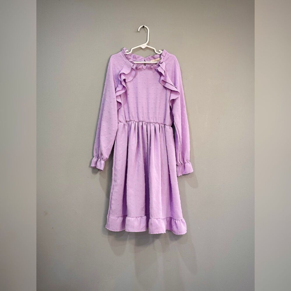 Girls' Lilac Besser Bay Ruffle L/S Dress Size 140 (10) Like New
